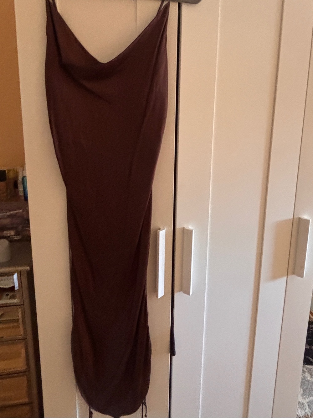 Aritzia satin  Brown Midi Slip Dress with Cowl Neck